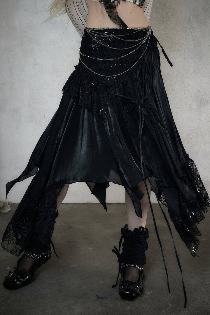 Asymmetric Lace Midi Skirt