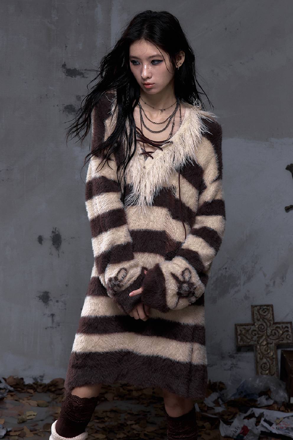 Striped Faux-Fur Knit