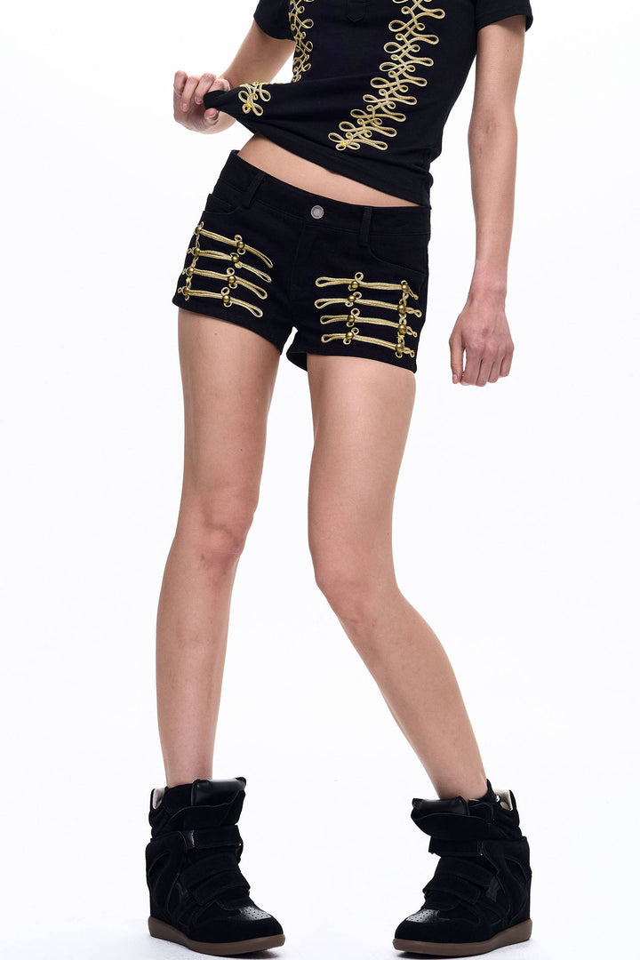 Gold Trim Denim Shorts