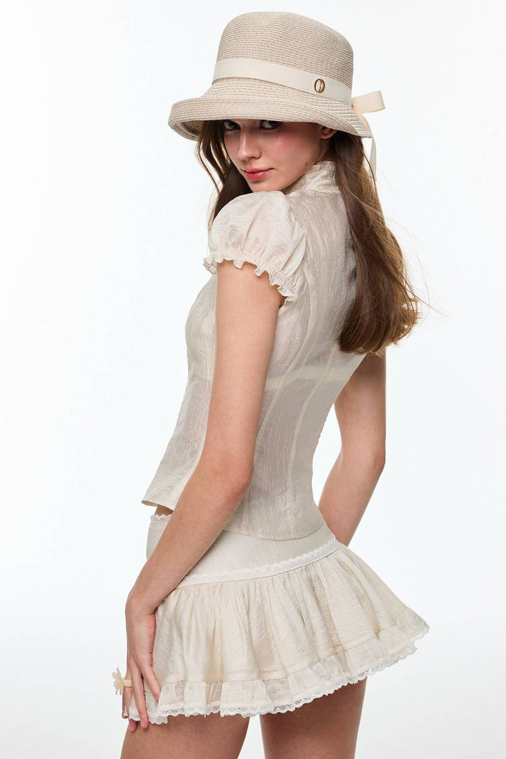 Sheer Ruffle Keyhole Top