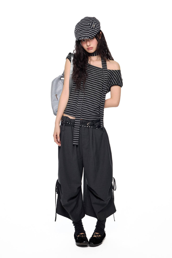 Asymmetrical Stripe Tie Top