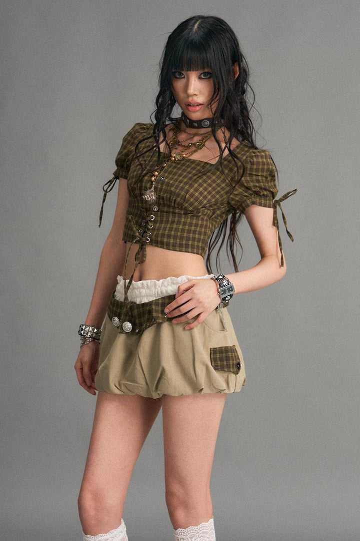 Plaid Lace Up Crop Top