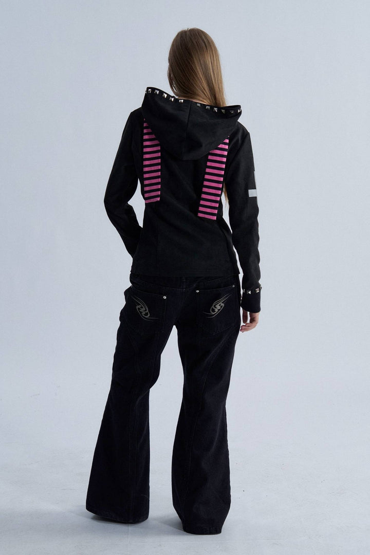 Studded Scarf Zip Hoodie