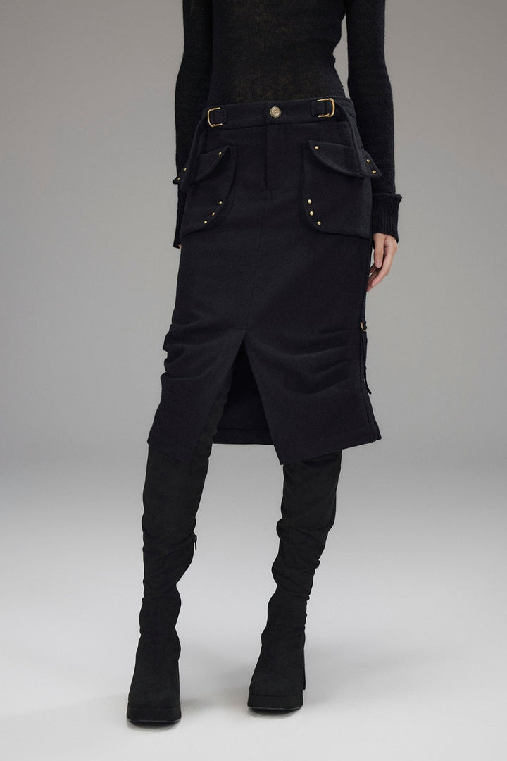 Wool Cargo Split Skirt