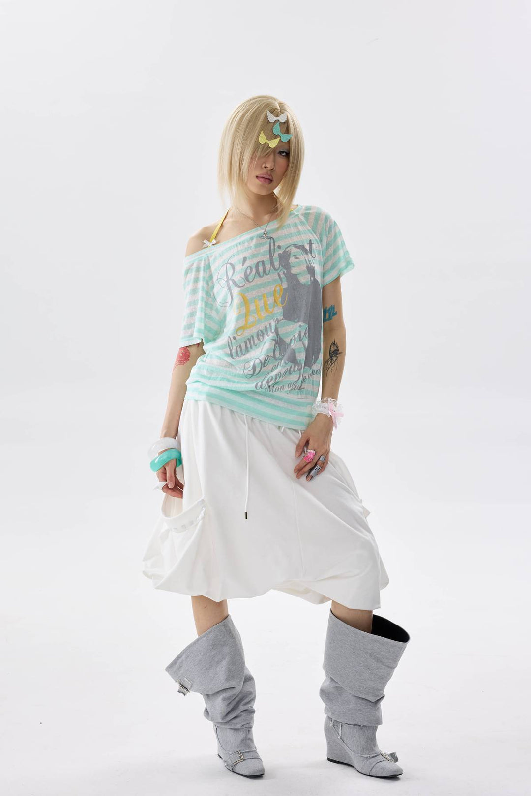 Asymmetric Striped Graphic Top