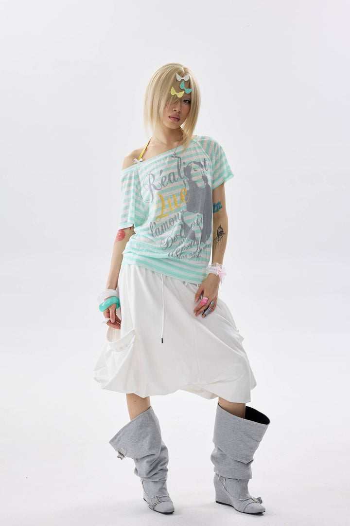 Asymmetric Striped Graphic Top