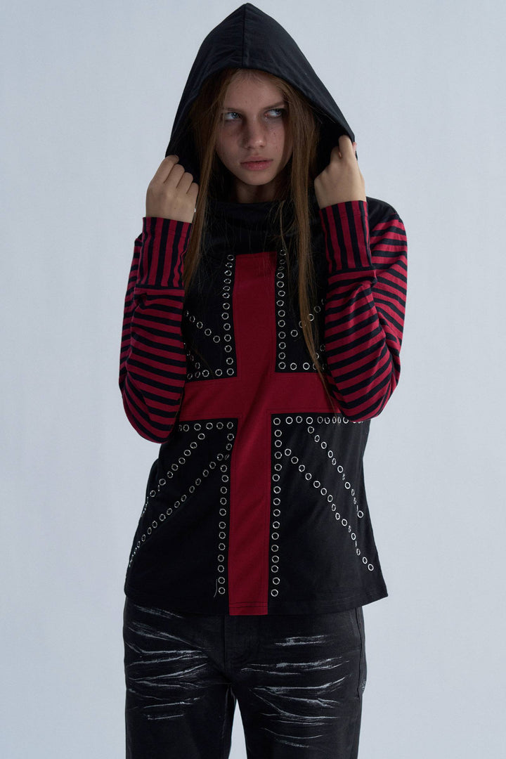 Crimson Cross Eyelet Hoodie