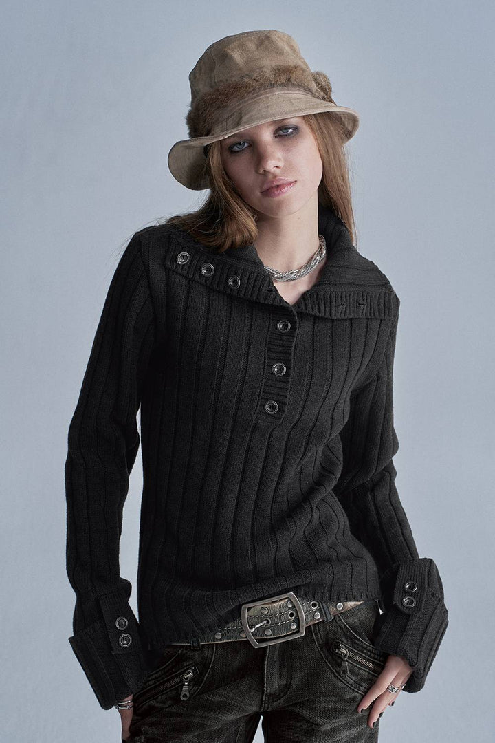 Distressed Ribbed Knit Sweater