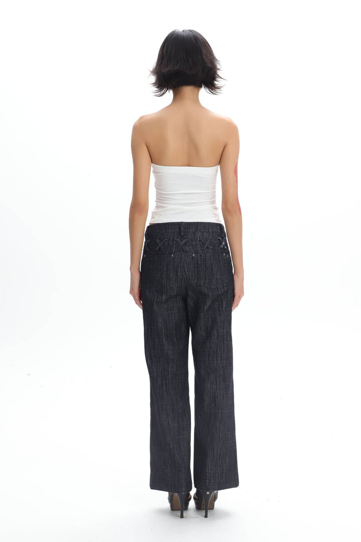 Eyelet Detail Straight Jeans