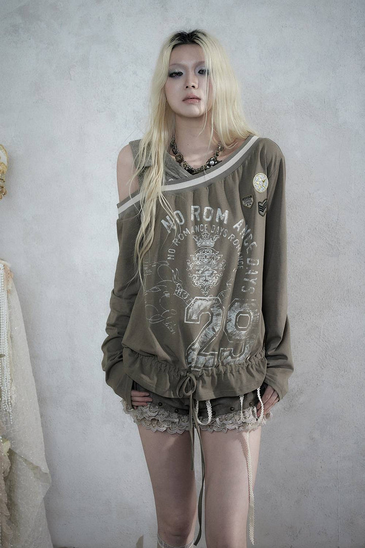 Drawstring Graphic Long Sleeve
