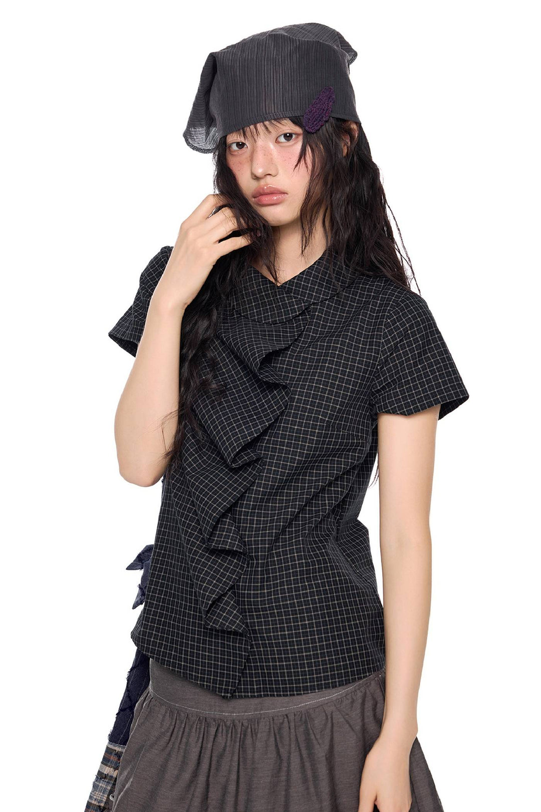 Fitted Ruffle Collar Top