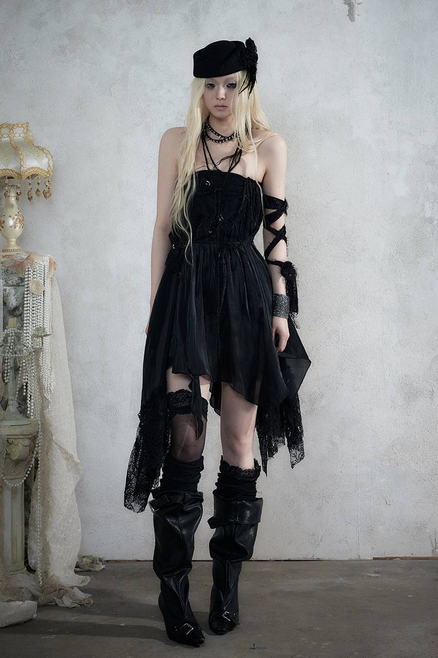 Asymmetric Lace Midi Skirt