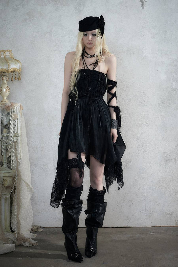 Asymmetric Lace Midi Skirt