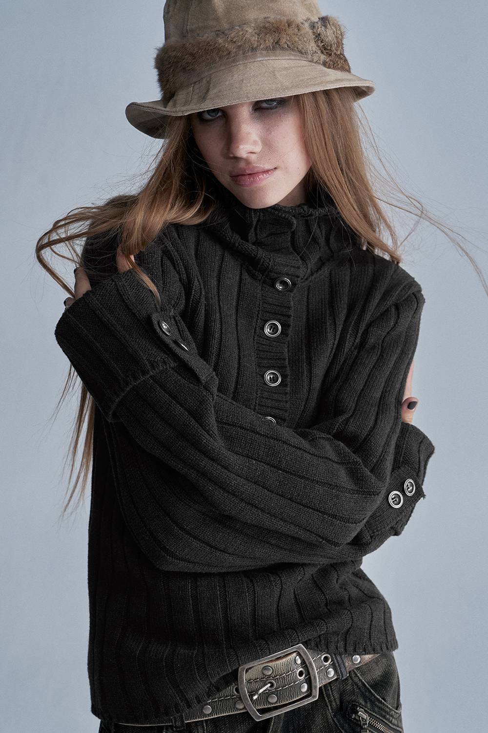 Distressed Ribbed Knit Sweater
