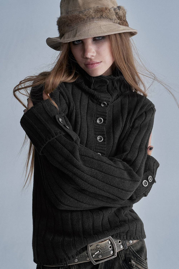 Distressed Ribbed Knit Sweater