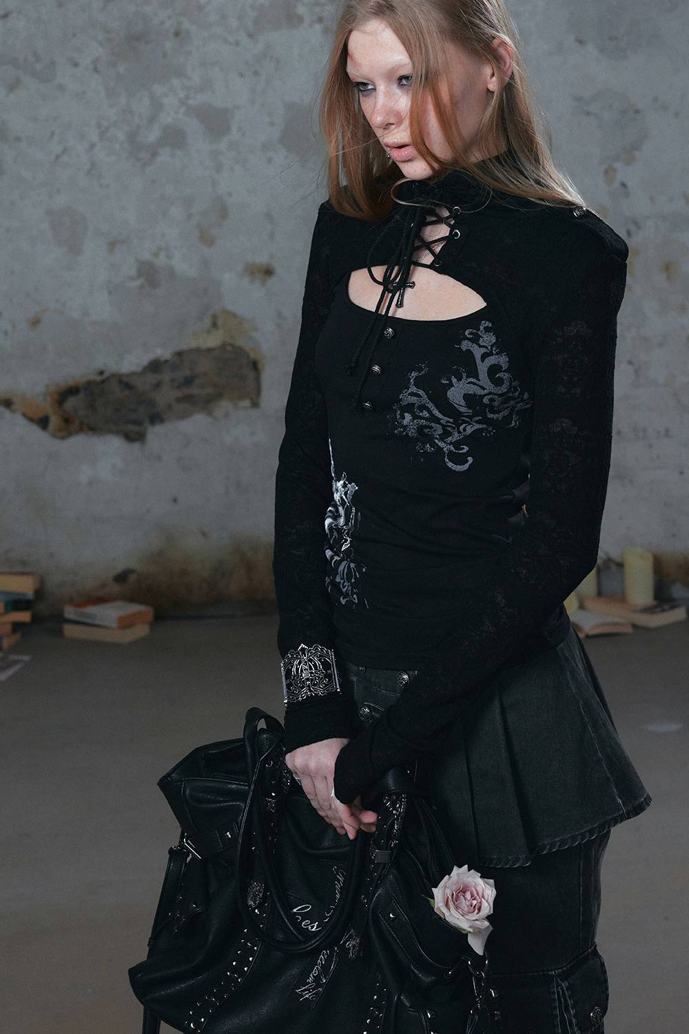 Lace Sleeve Cutout Top