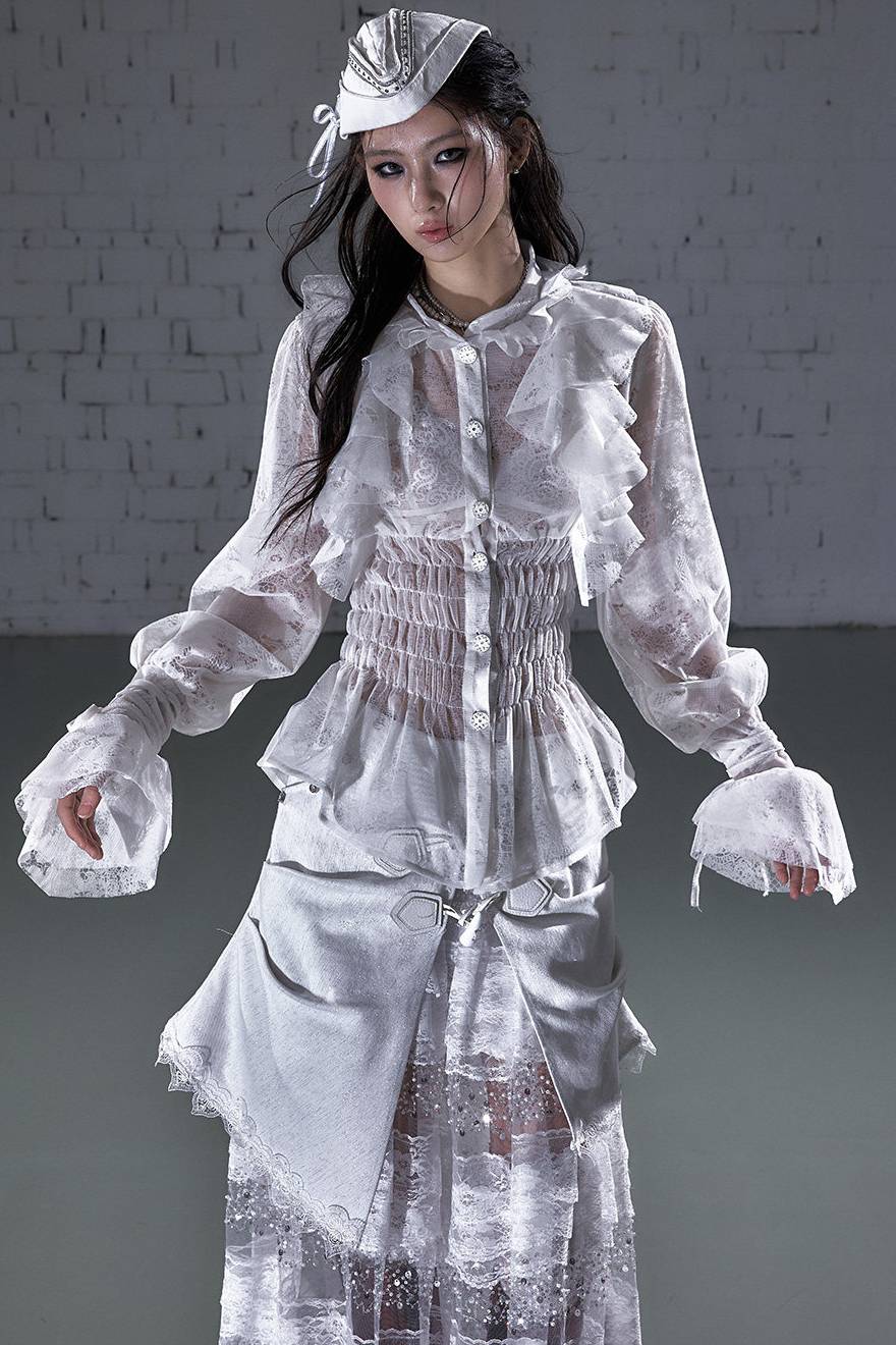 Sheer Ruffle Waist Top