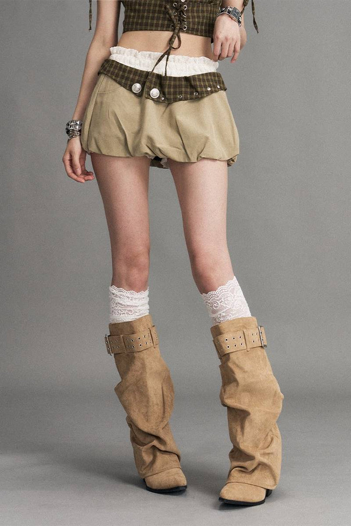Plaid Waist Bubble Skirt
