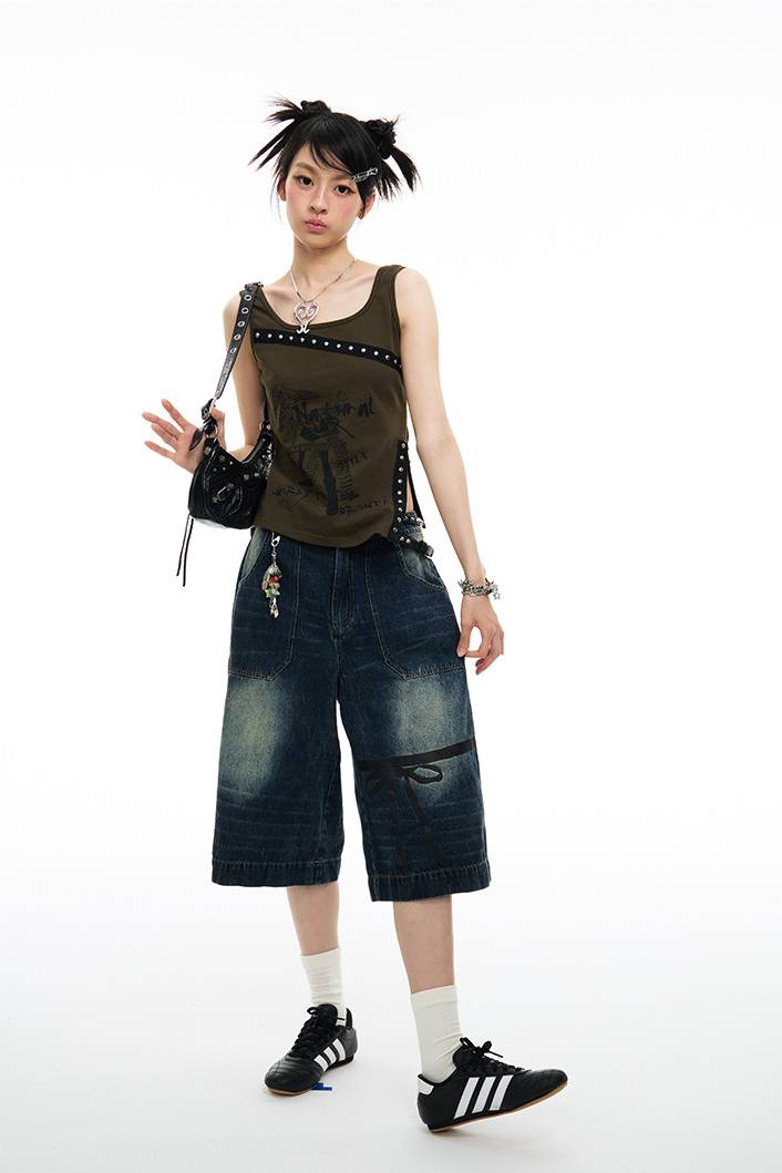 Ribbon Denim Culottes