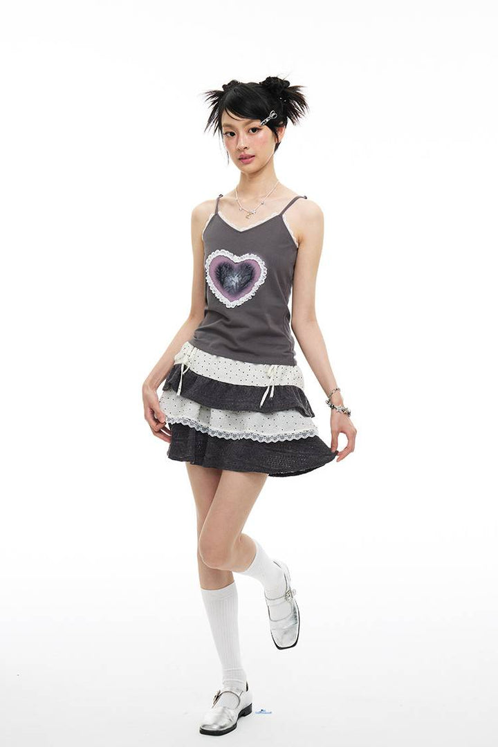 Lace Trim Heart Tank