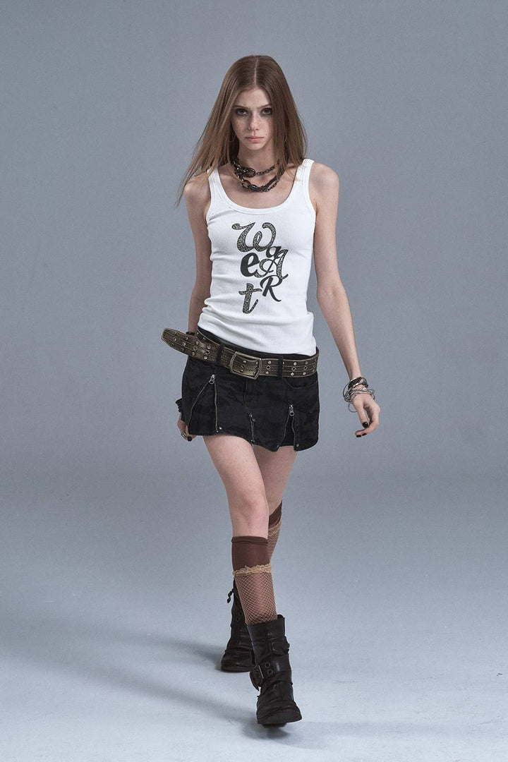 Camo Zip Mini Skirt