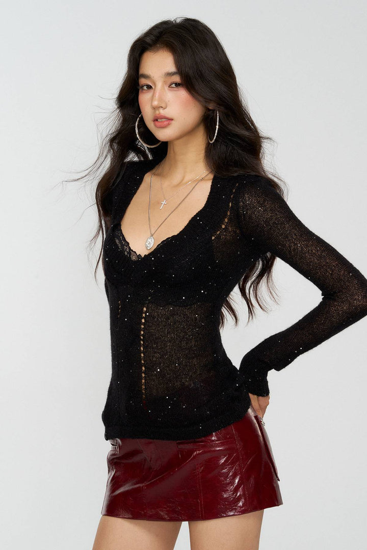 Shimmer Knit Long Sleeve Top