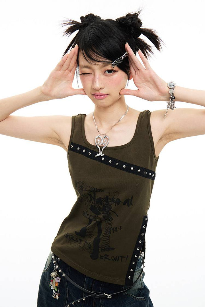 Studded Graphic Tank Top