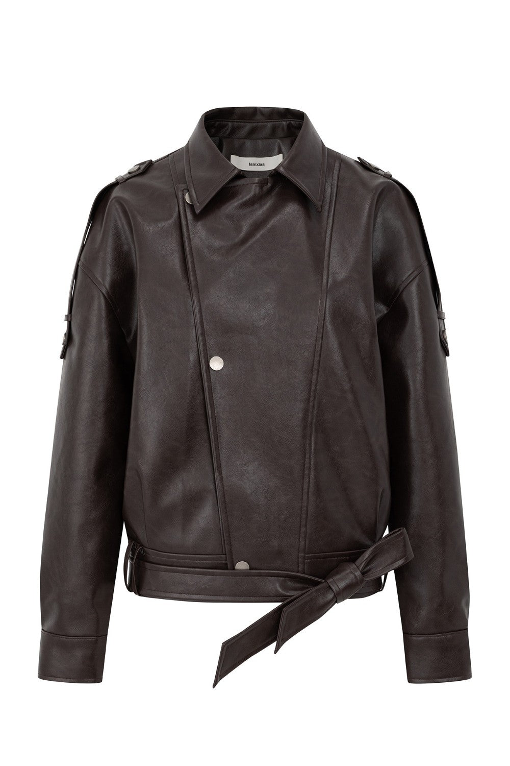 Mocha Leather Belted Jacket