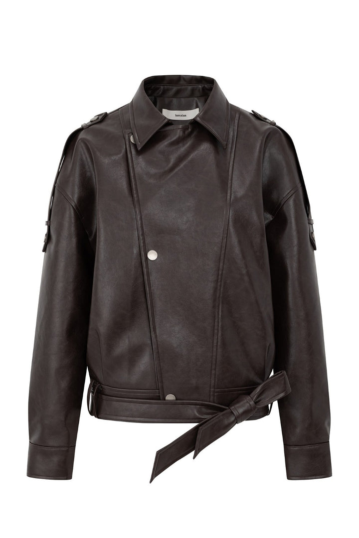 Mocha Leather Belted Jacket