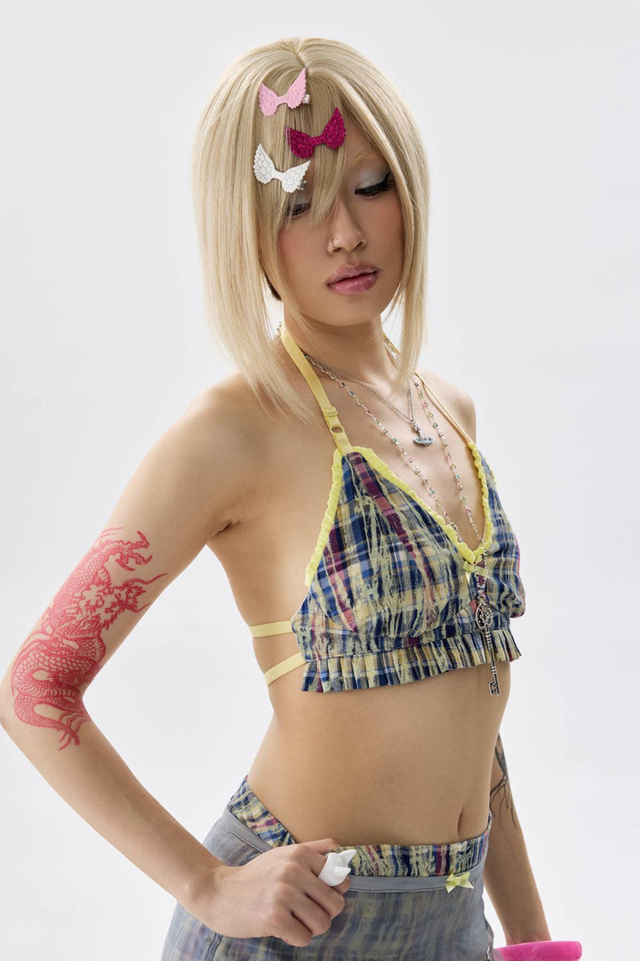 Cropped Plaid Halter Top