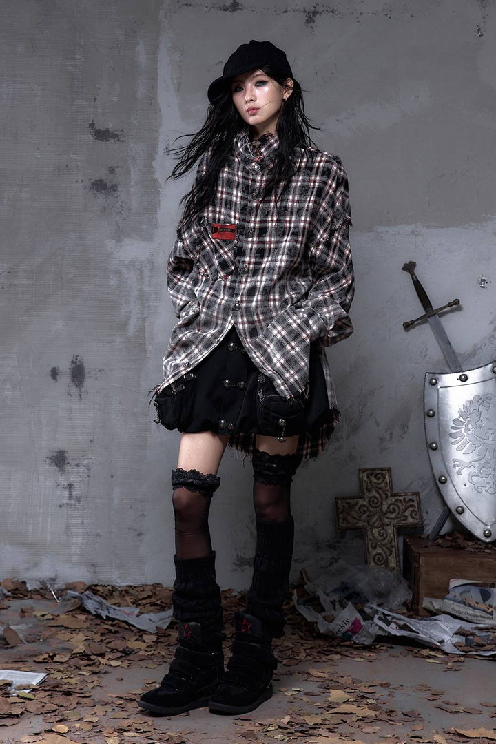 Distressed Plaid Overshirt
