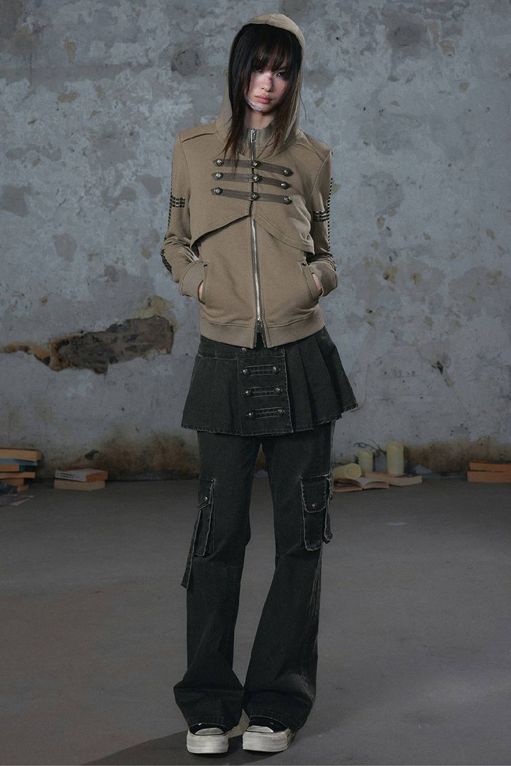 Studded Layered Zip Hoodie