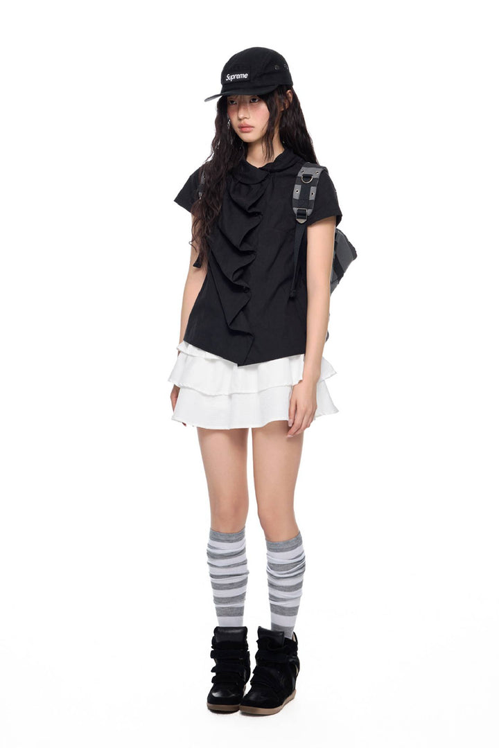 Fitted Ruffle Collar Top