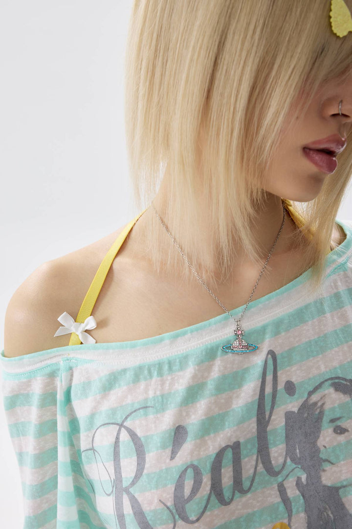 Asymmetric Striped Graphic Top
