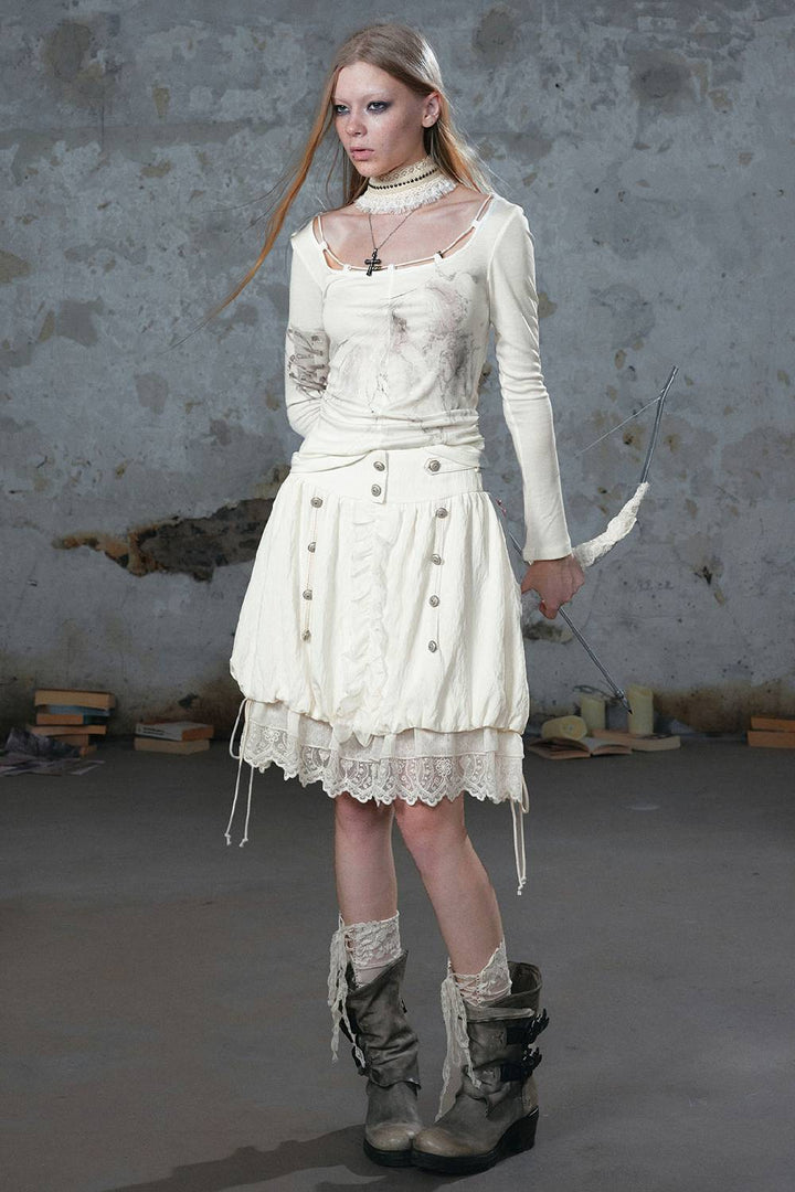 Lace Trim Bubble Skirt