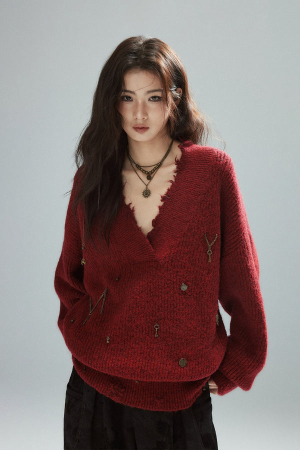 Distressed Chain Knit Sweater