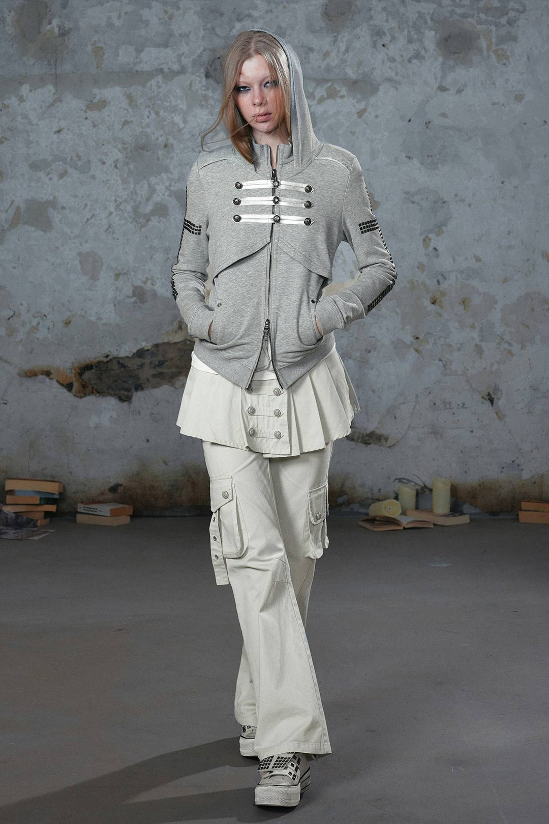 Studded Layered Zip Hoodie