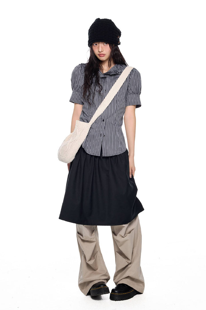 Striped Puff Collar Shirt