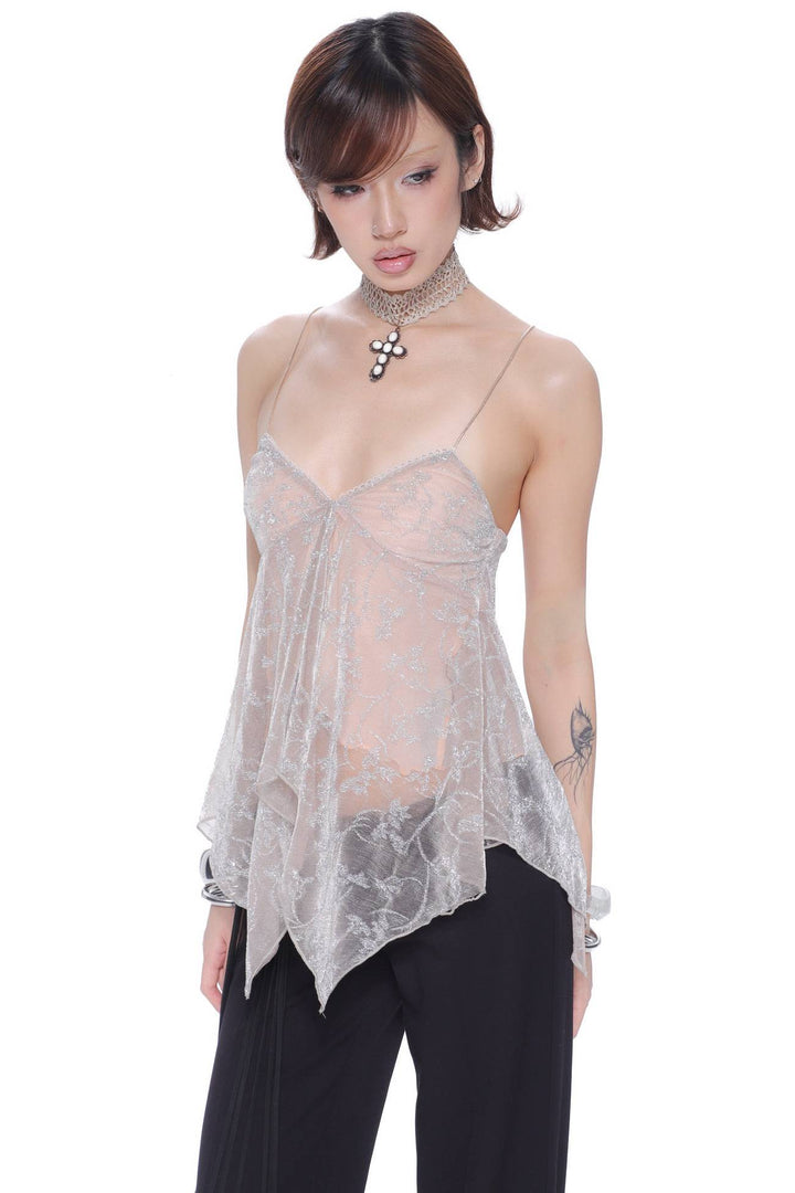 Sheer Lace Handkerchief Top