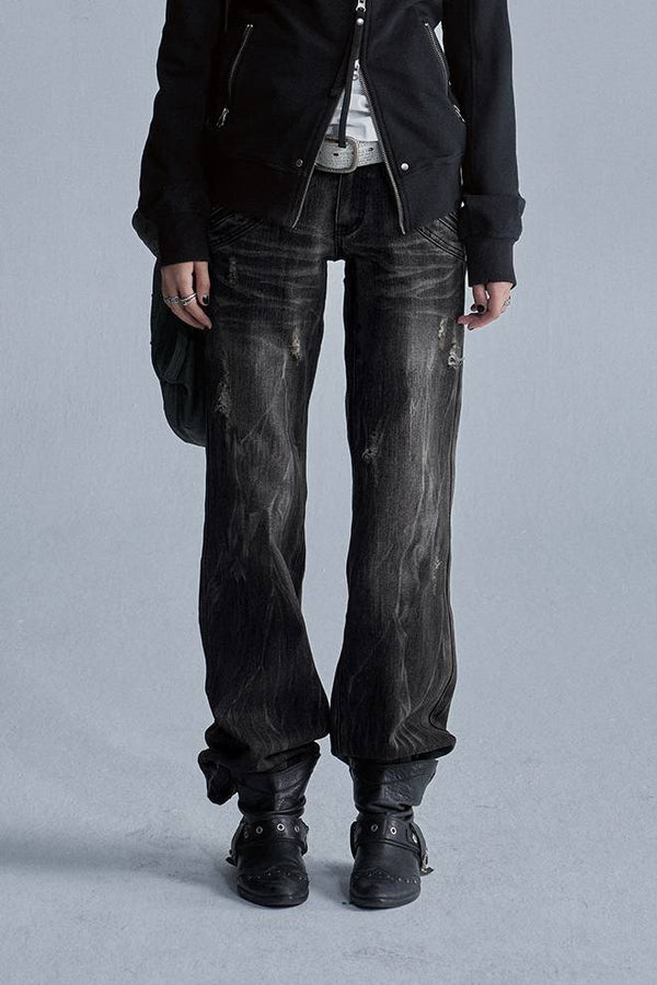 Distressed Straight Leg Jeans