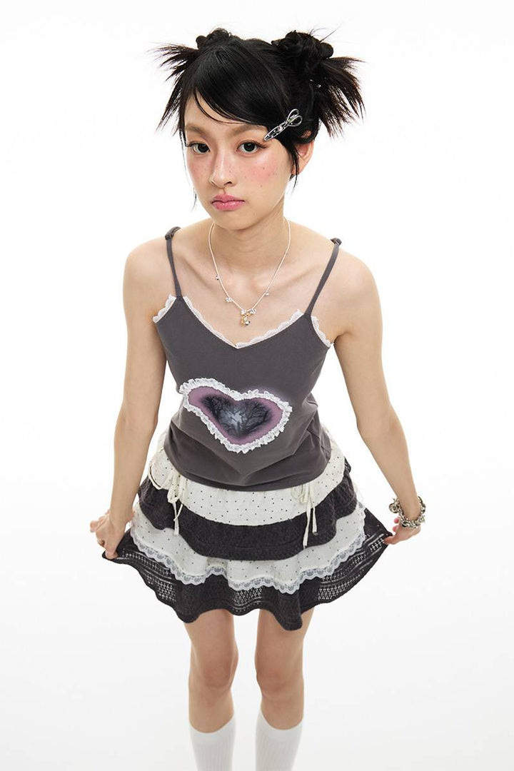 Lace Trim Heart Tank