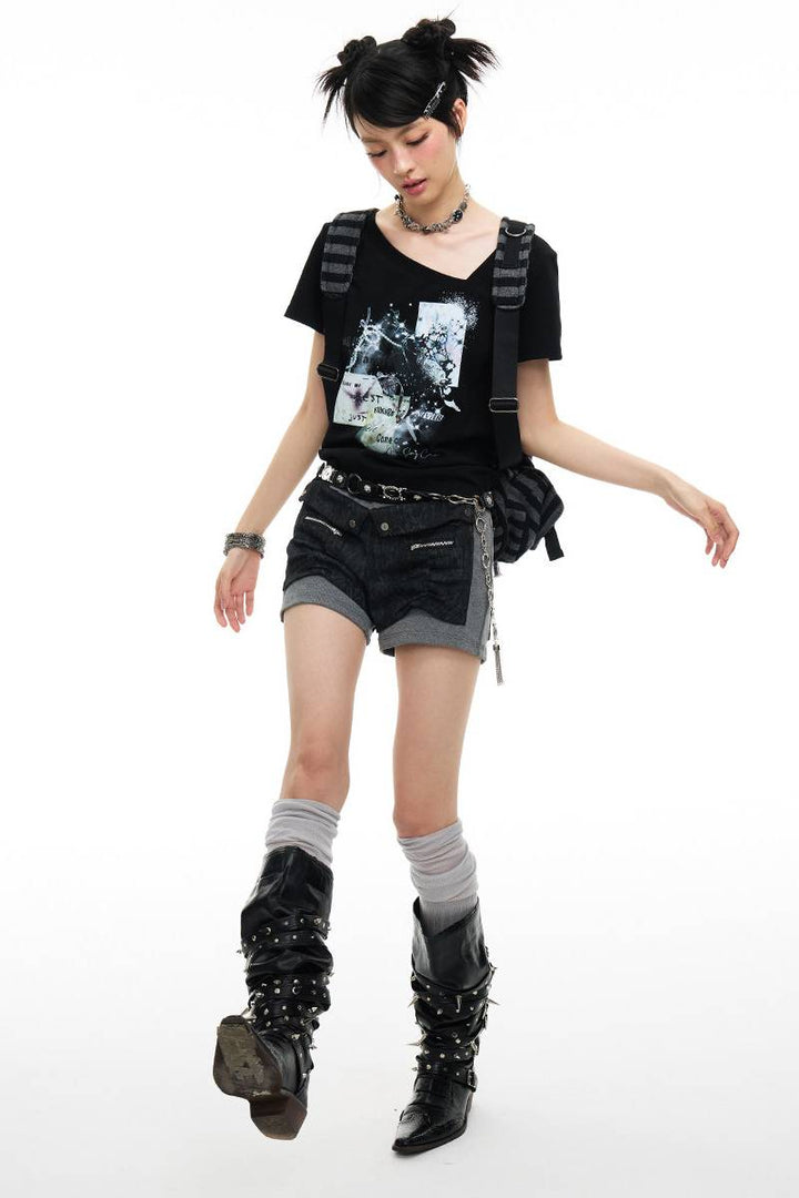 Graphic Print V-Neck Tee
