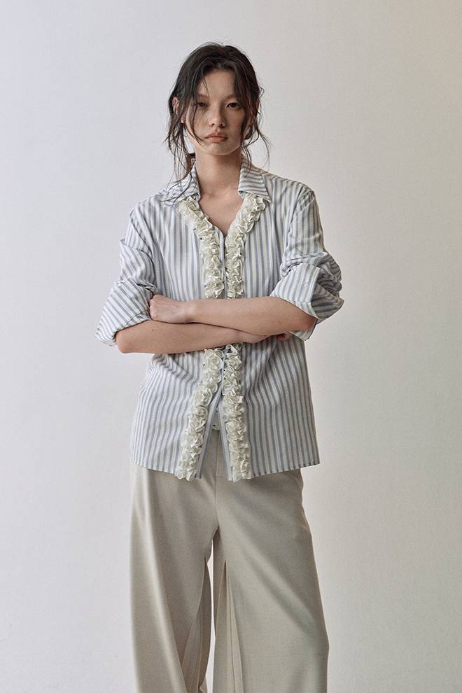Frill Trim Stripe Blouse