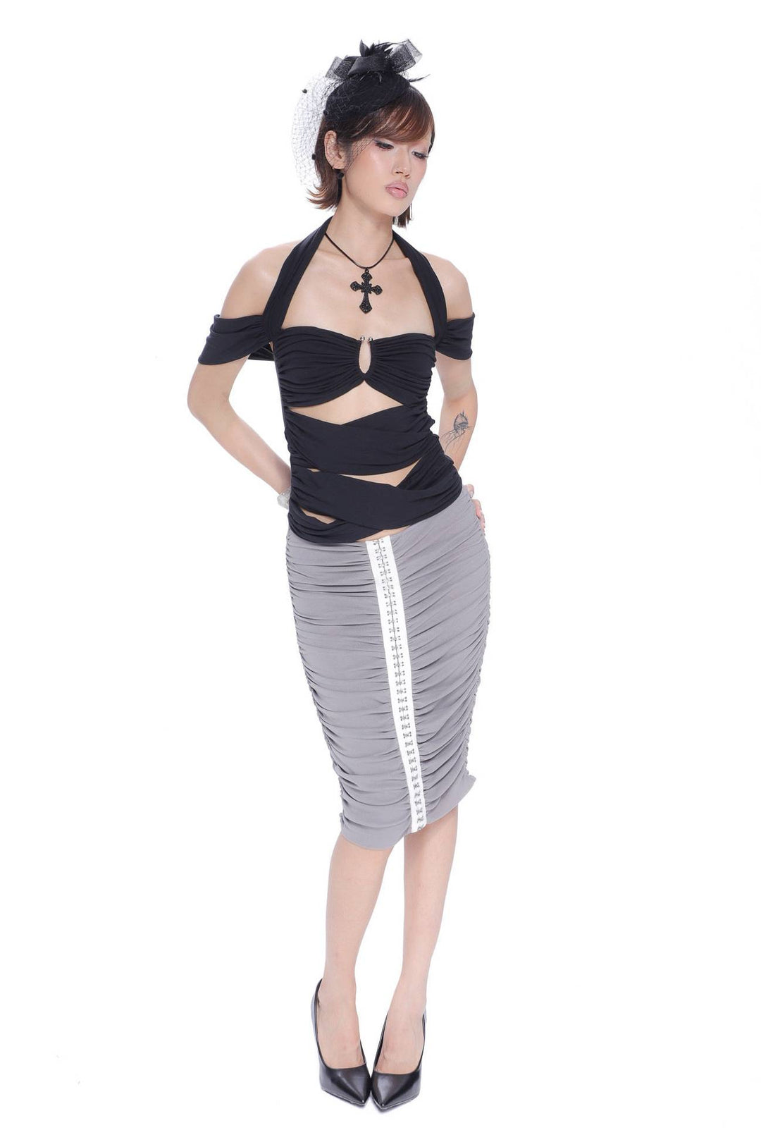 Hook Detail Midi Skirt