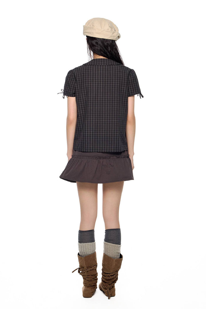 Plaid Bow Sleeve Blouse