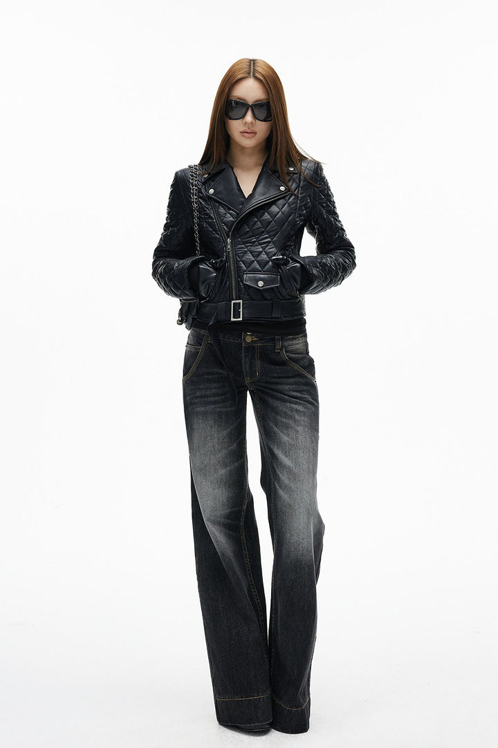 Leather Diamond Puff Jacket