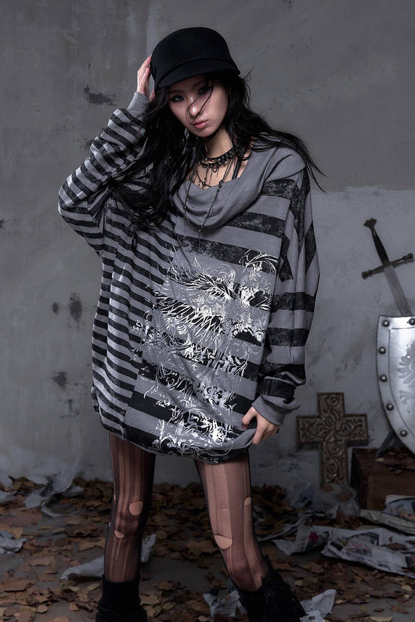 Layered Stripe Oversized Sweater