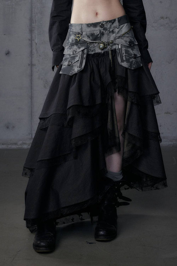 Asymmetrical Cargo Ruffle Skirt
