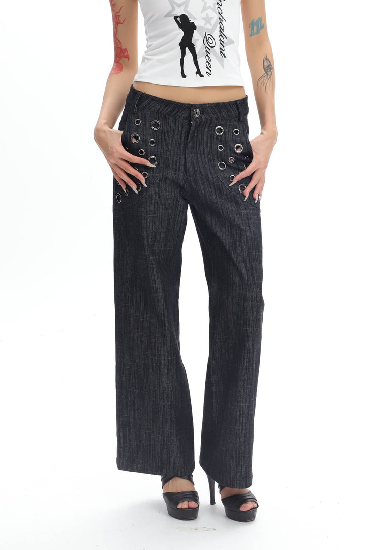 Eyelet Detail Straight Jeans