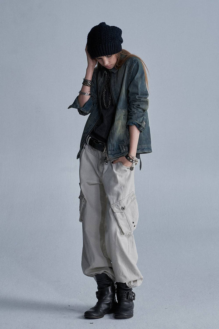 Washed Wide Cargo Pants